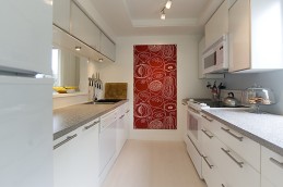 New galley layout maximizes the space and allows for long runs of countertops